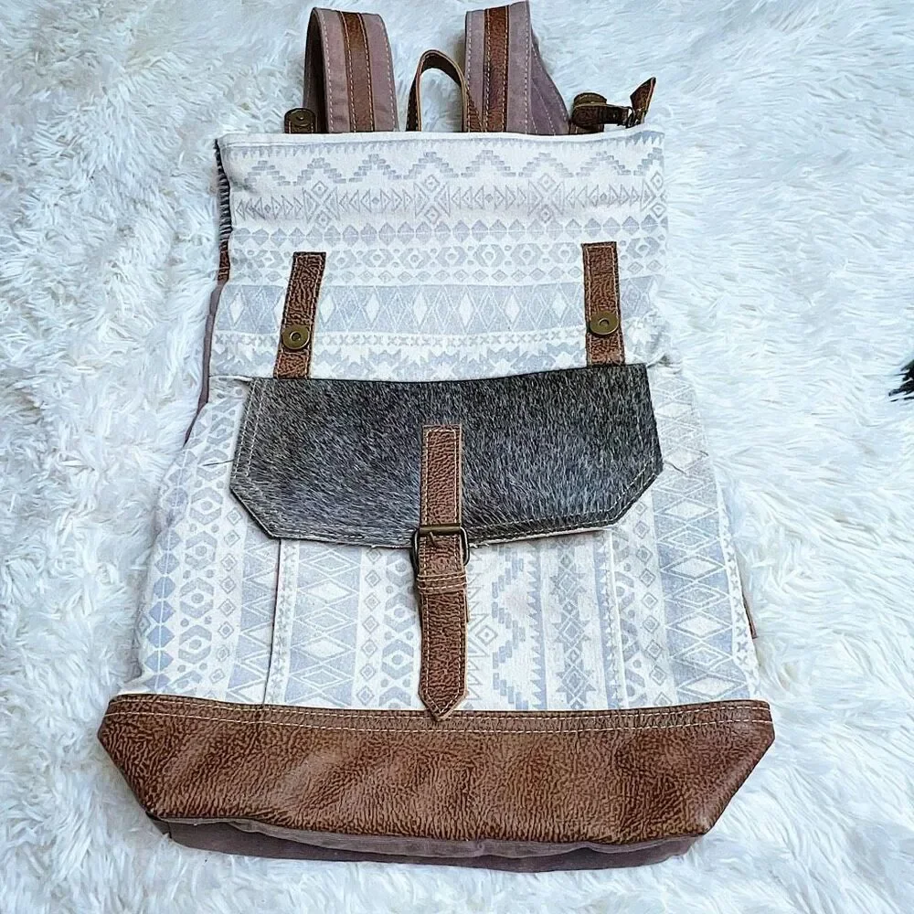 Myra Classy Canvas & Leather Cowhide Backpack Bag